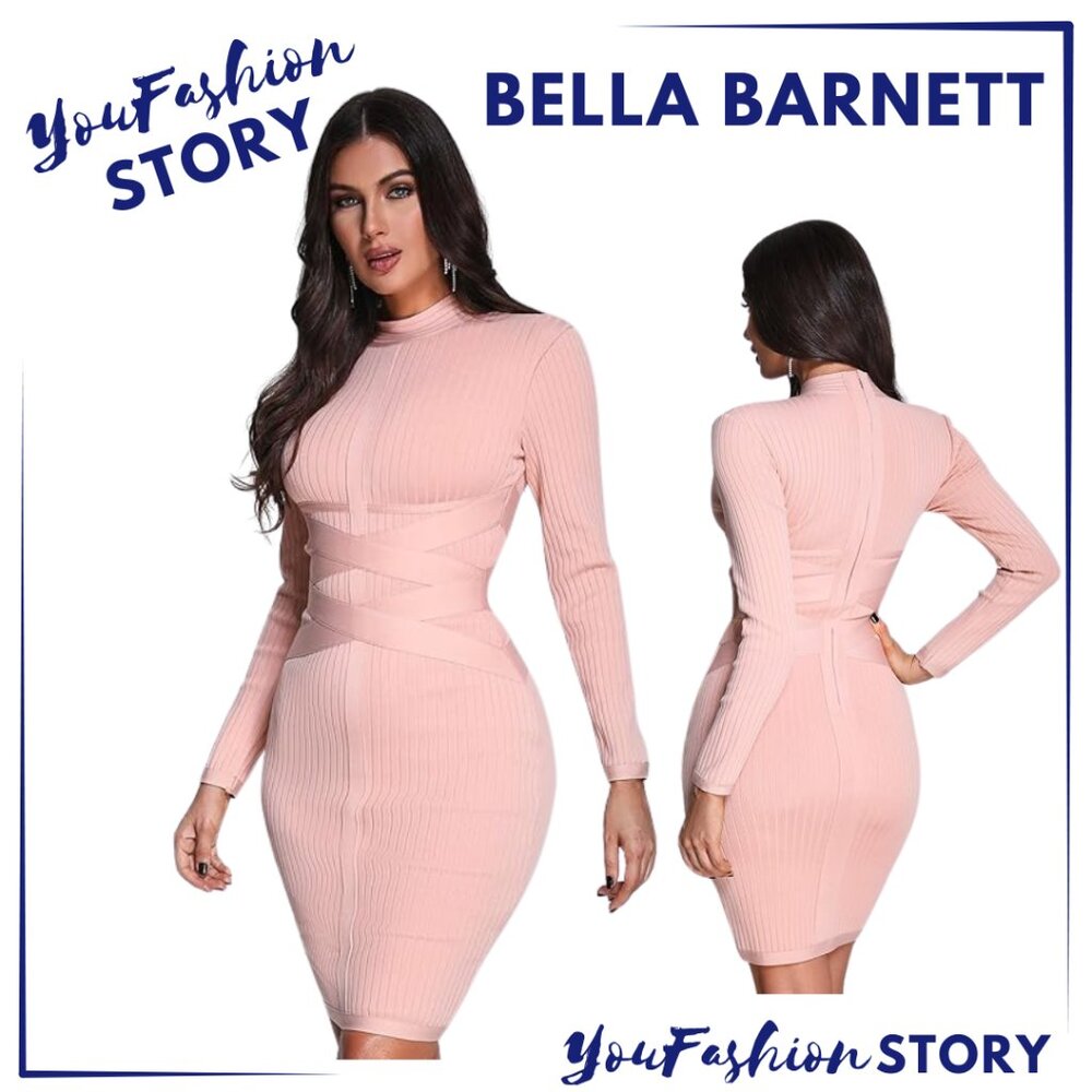BELLA BARNETT High Stretch Ruched Bandage pink peach Mini Dress Sz: M